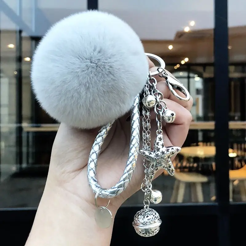 Fluffy Fur Pom Pom Keychain Soft Faux Rabbit Fur Ball Car Keyring Pompom  Key Chains Key holder Women Bag Pendant Jewelry Gifts