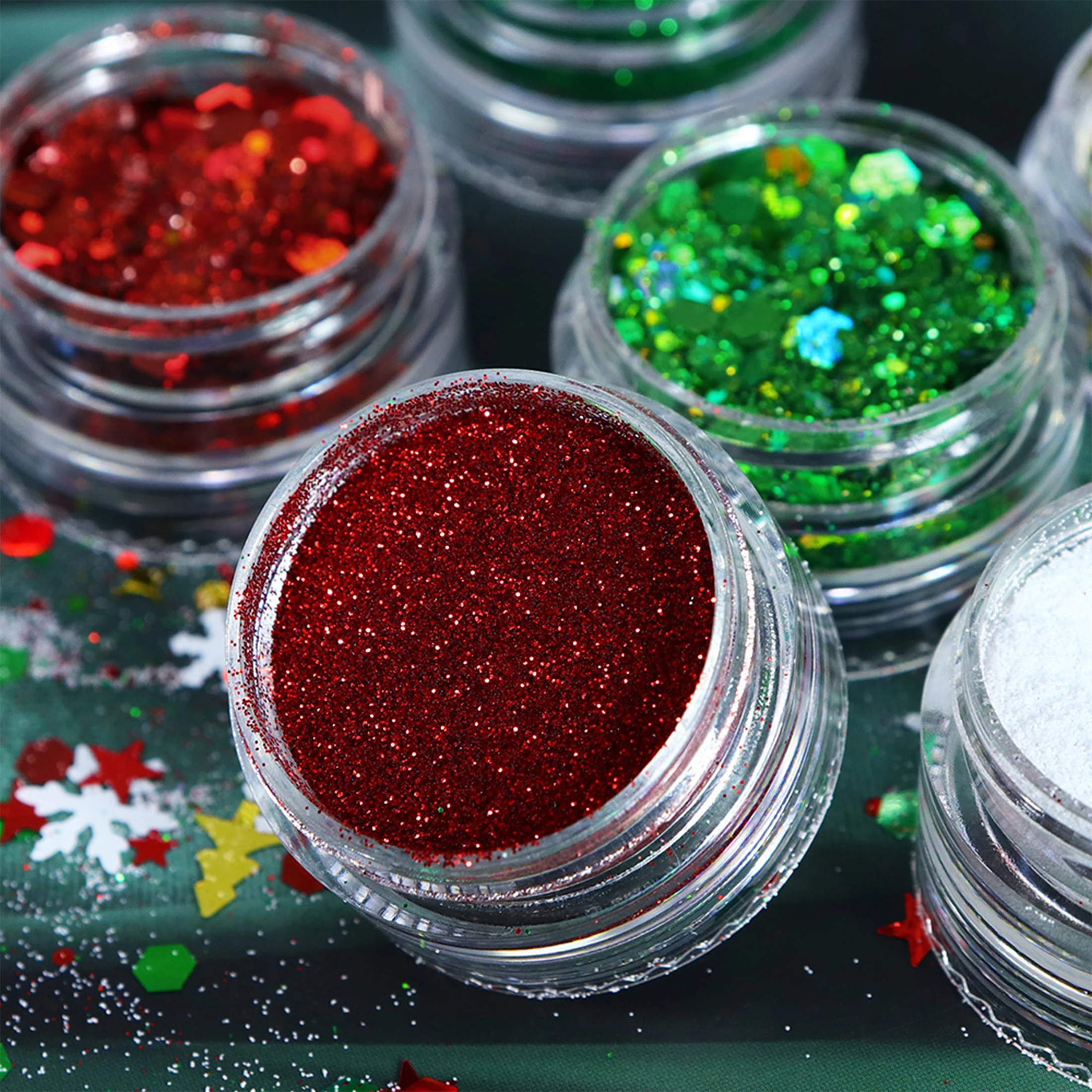 6pcs/set Christmas White Sequins Nail Art Glitter Powder Mermaid Dust Small Flakes Decorations for DIY Nails Glitters nail powder nail glitter nail decoration nail decorations nail flakes nail powder set