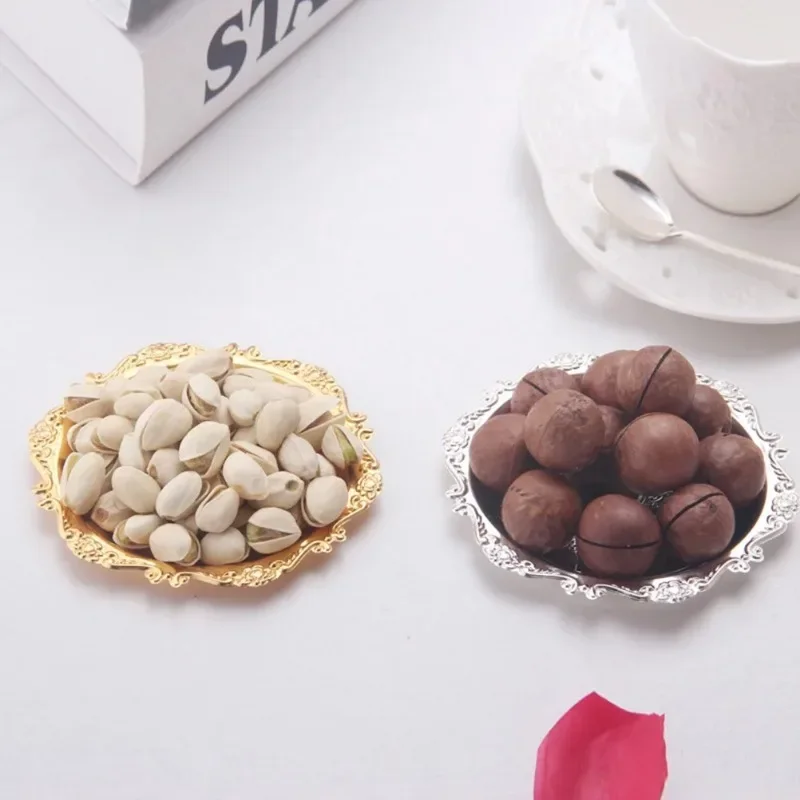 Gold Embossed Decorative Tray for Desserts Wedding Party Decor and Cosmetic Storage Elegant Ornate Platter for Special Occasions