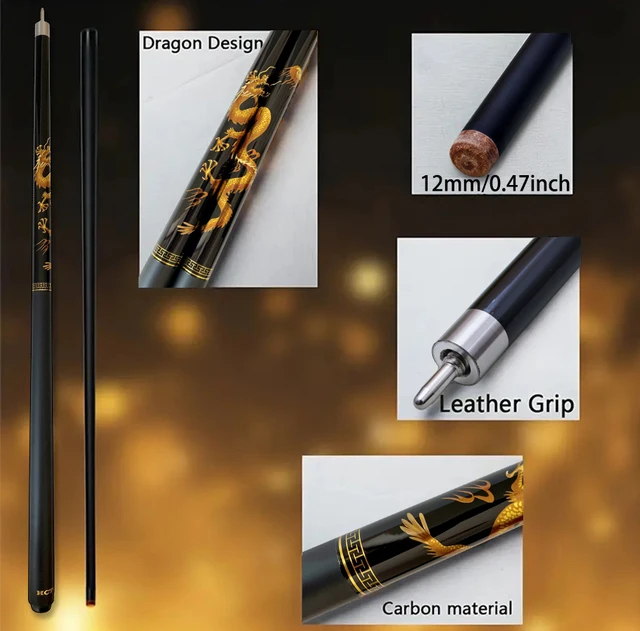 12mm Composite Carbon Fiber Billiards Cue with Golden Chinese Loong Pattern - High-Quality Durable Snooker Stick for American 9- 1
