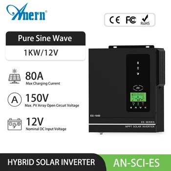 Anern 1KW 1.5KW 1.6KW 3KW Inverter solare ibrido 12V 24V 220V MPPT 80A Off Grid Inverter Onda sinusoidale pura