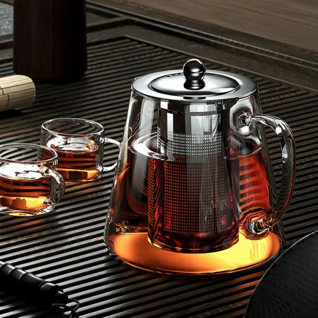 Bule de vidro resistente ao calor com filtro de chá de aço inoxidável infusor chaleira de flores kung fu conjunto de utensílios de chá puer oolong pote