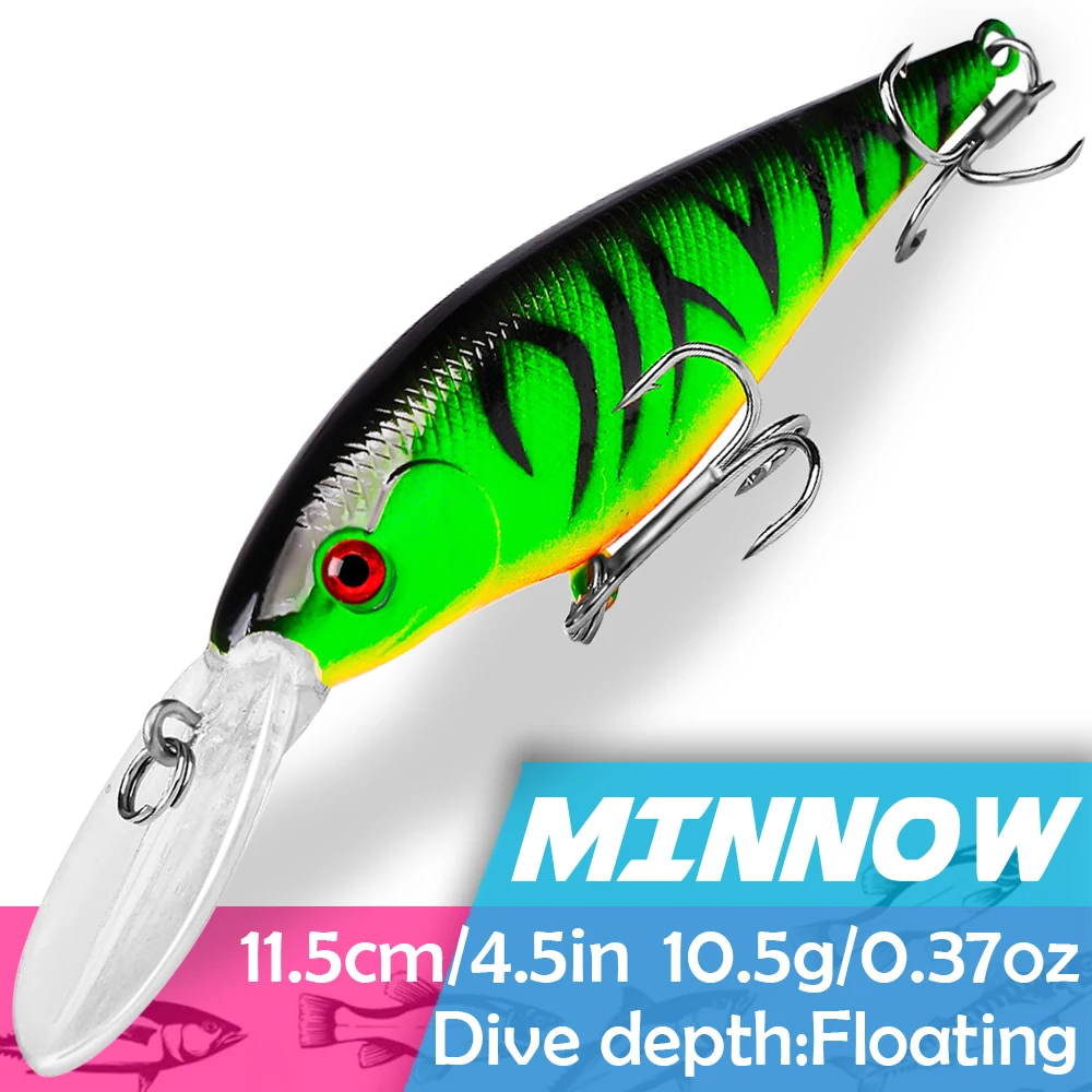 1PC Minnow Fishing Lure 11.5cm 10.5g Realistic Fish Body Floating Fishing Bait with 2 Treble