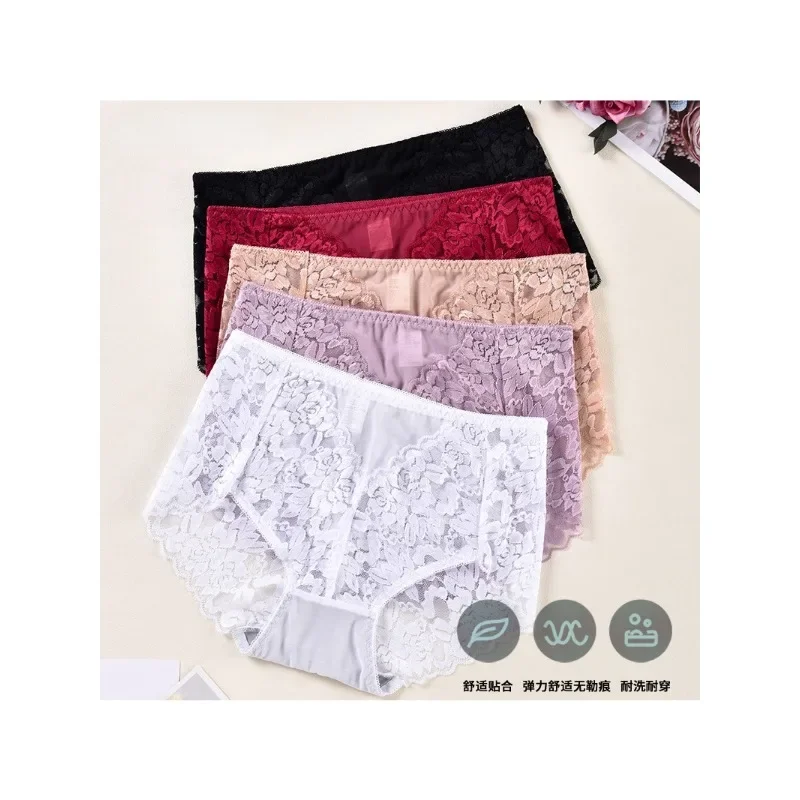 

New Fashion Solid Color All Matching Sexy Mesh Underwear Mid-waist Lace Briefs Comfortable Package Hip Underwear