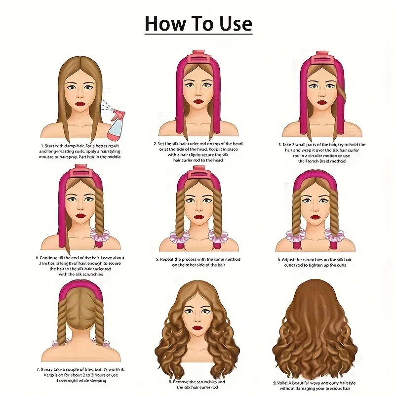 Satin Heatless Curling Set with Headband - Gentle Nighttime Hair Care Solution