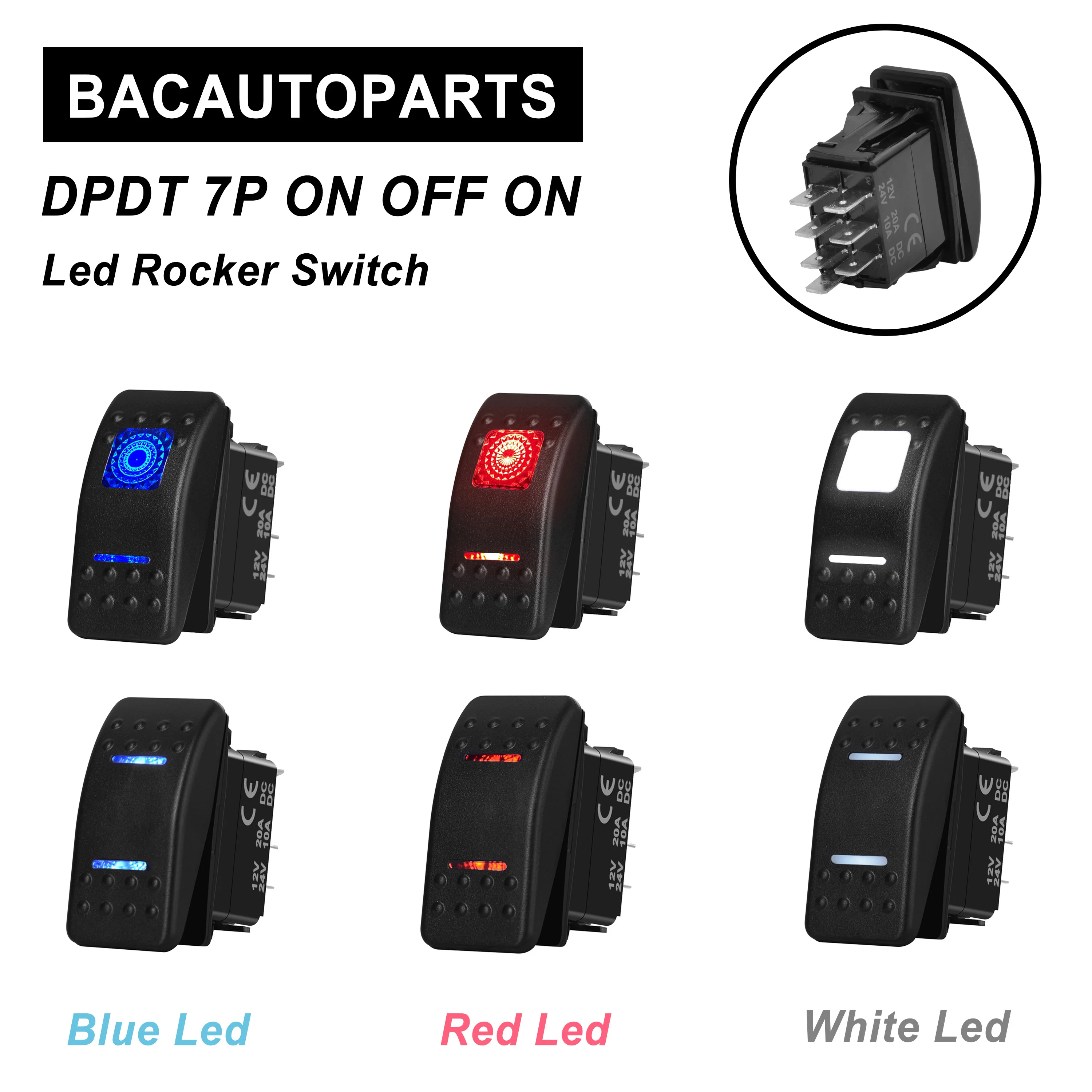 

Blue/Red/White Dual Led Rocker Switch DPDT 7P ON OFF ON For Car Marine Boat NARVA Carling ARB Style Car Camper Accessories Parts