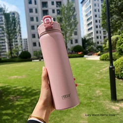 Insulated Stainless Steel Thermal Water Bottle with Straw - High Capacity - 600ML (Pink)
