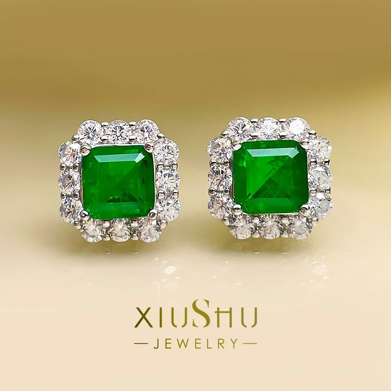 

Серьги Desire с реалистичными колумбийскими изумрудами, 925 чистые маленькие квадратные принцессы, сравнение естественных цветов