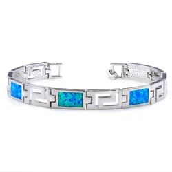Iridescent Blue Opal Silver Bracelet - Elegant Boho Chic Resort Wear Jewelry Gift - 18 - 20cm (Blue)