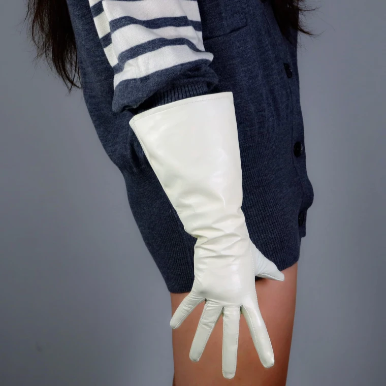 REAL LEATHER TECH LONG GLOVES Unisex Brown 38cm Wide Balloon Puff Sleeves Large LLDLLNT