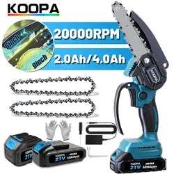 Koopa Tool Mini Chainsaw 6-Inch Powerful Cordless Rechargeable Handheld Small Electric Saw Powered by 21V 2000/3000mAh Batteries