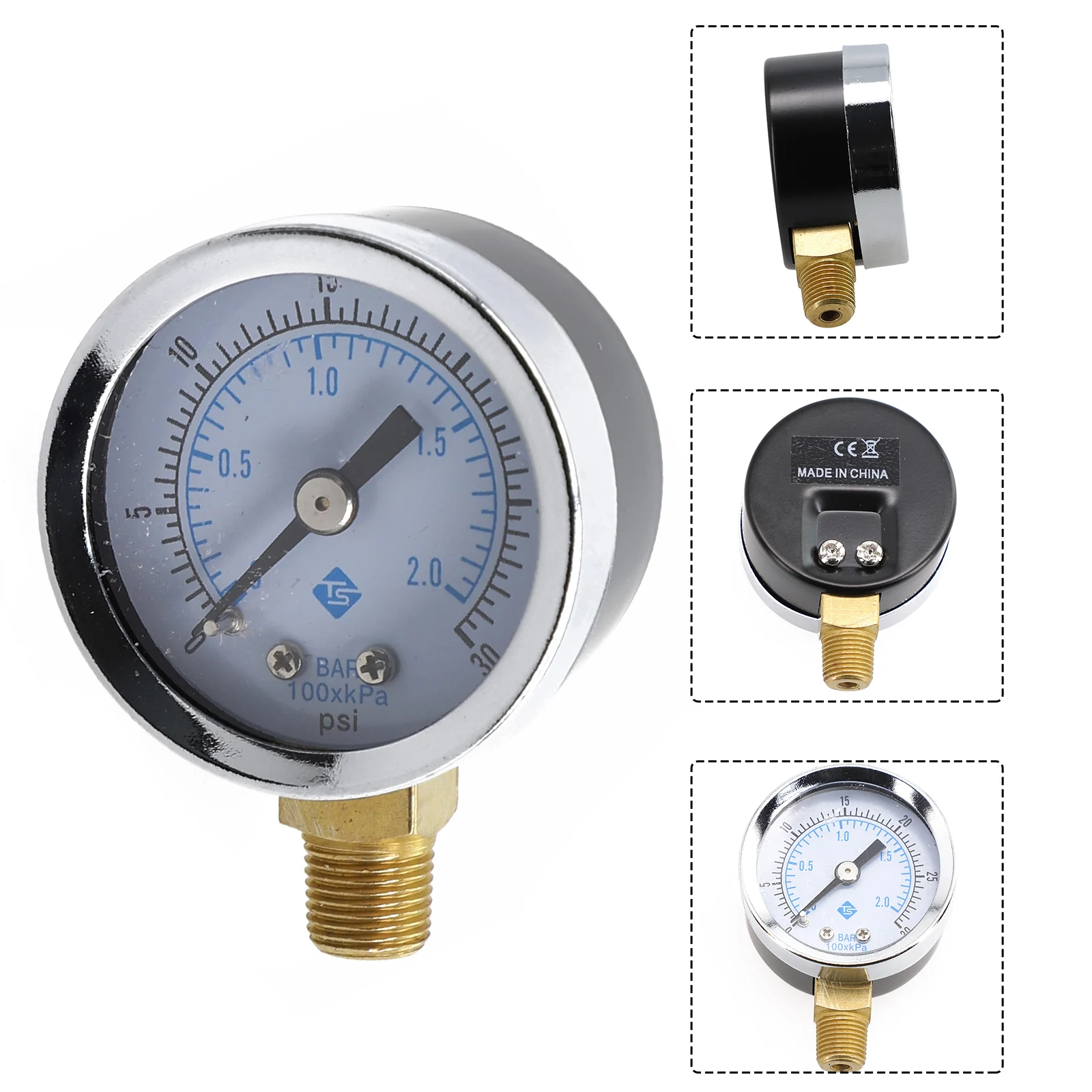 

1pc Bottom Mount Pressure Gauge Low Pressure Stainless Iron Diameter 1/8 For Fuel Air Oil Gas Water Oil Gas Measurement