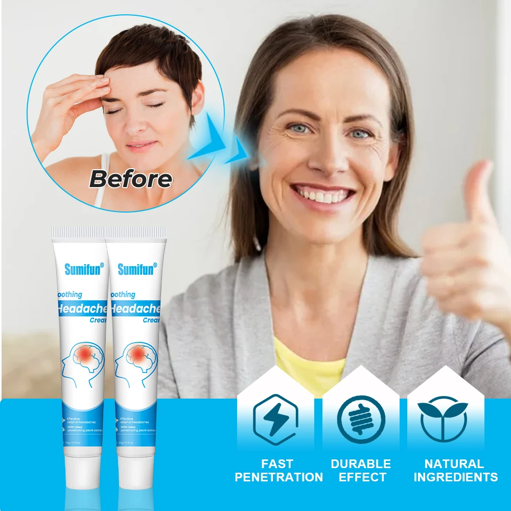 Sumifun Migraine Pain Relief Cream Brain Nerve Headache Plaster Dizziness Neuralgia Medical Cold Painkiller Ointment 1/3/5/10Pcs
