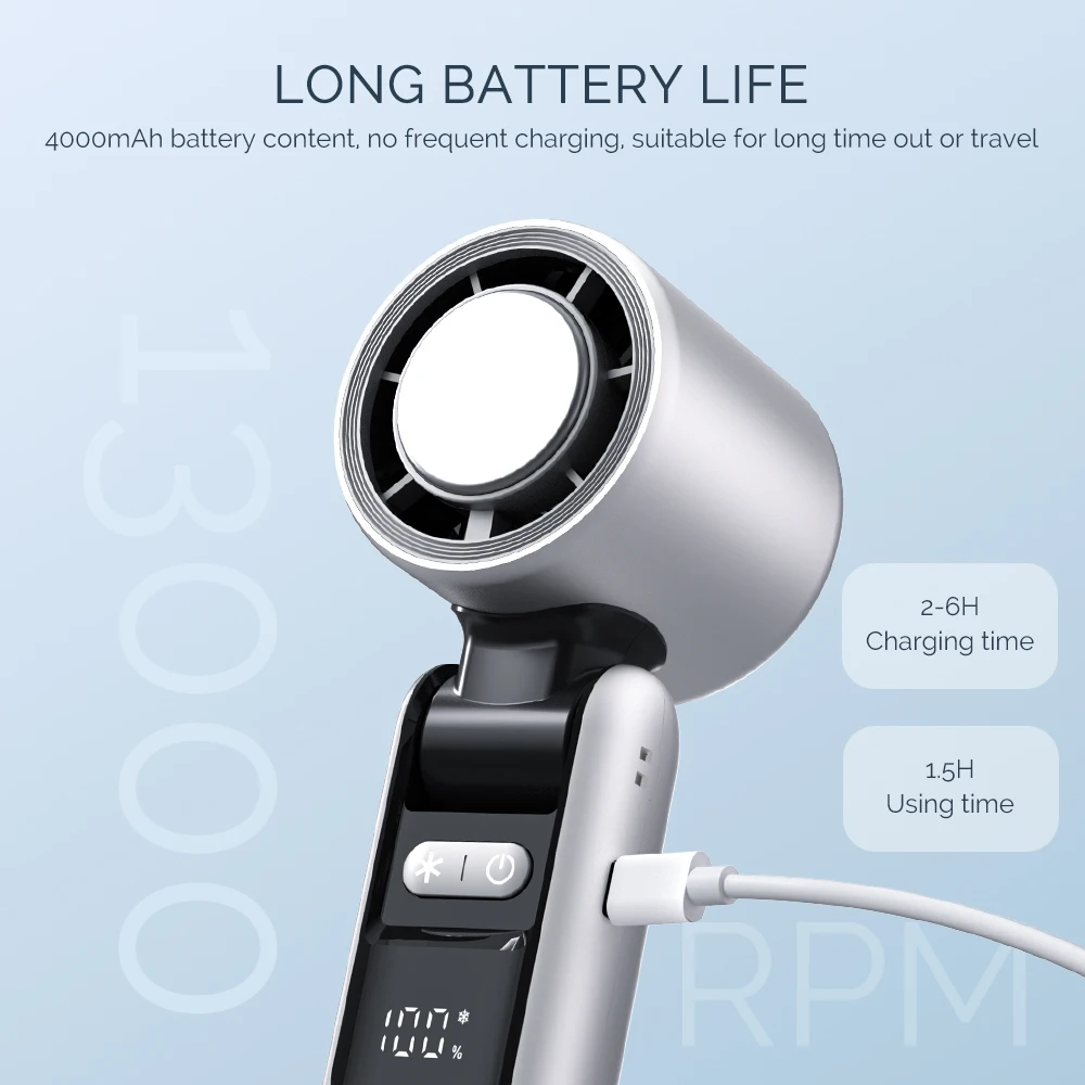 Foldable Air Cooling Rechargeable Fan 4000mAh Portable Mini Handheld Fan 100-Speed Stepless Turbo Wind for Outdoor Travel