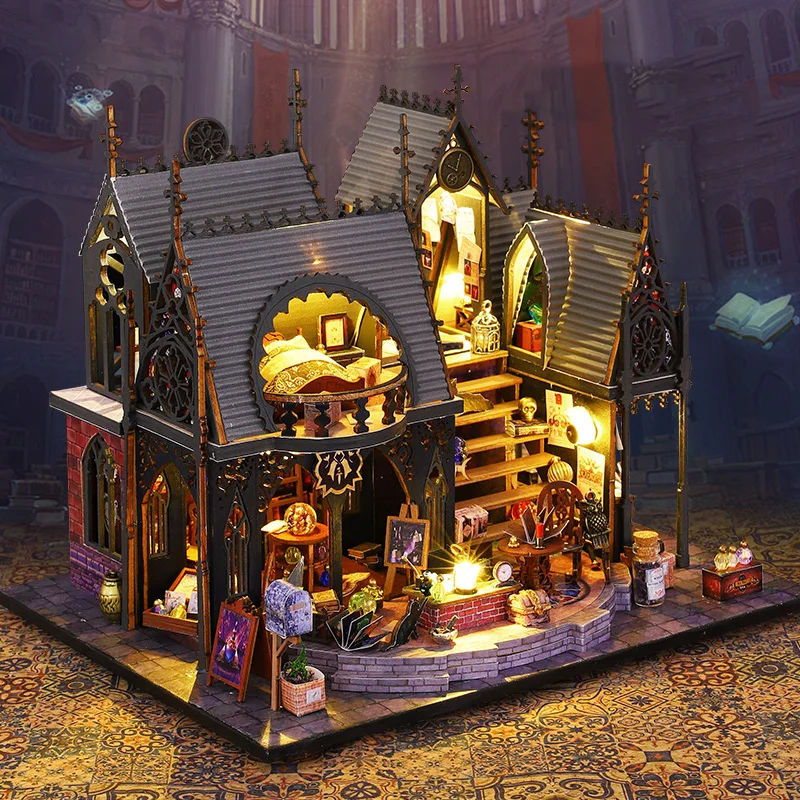 DIY Wooden Miniature Model Kit Luna Magic House Casa Doll Houses 3D Puzzle Dollhouse With Furniture Lights for Friends Gifts 4