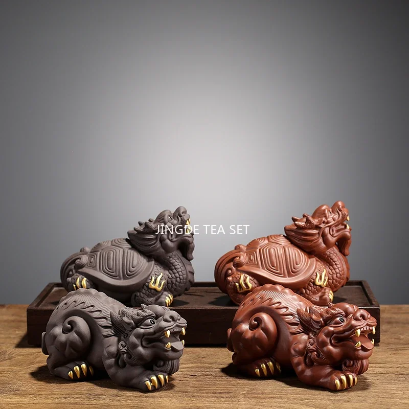 Creative Purple Clay Tea pet Boutique Dragon Turtle Statue Ornaments Handmade Sculpture Crafts Home Teaware Decoration Art