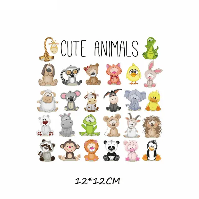 Cartoon Animal Patch Set Iron on Transfer Cute Unicorn Cat Owl Dog Flower Patches for Kids Girl Clothing T-shirt DIY Heat Press 348