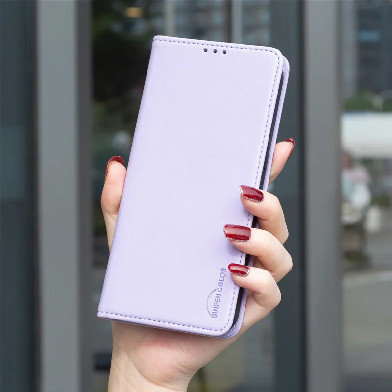 Luxury Leather Flip Phone Case with Magnetic Cover and Solid Color Wallet Design