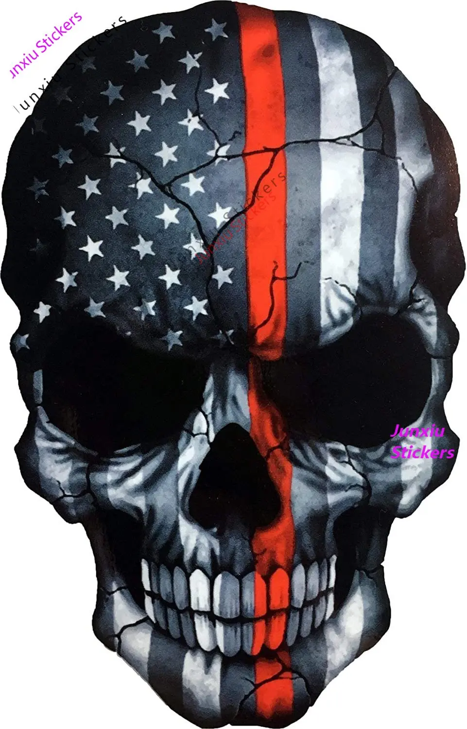 5-Pack Thin Red Line Skull American Flag Decals – Matte Vinyl For Car/Truck Window Or Bumper