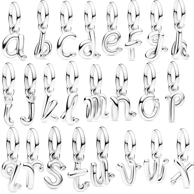925 Sterling Silver Letter A-Z Script Alphabet Ciondola Charm Fit Originale Pandora Bracciale Fai Da Te Nome Personalizzato Accessori Per Gioielli