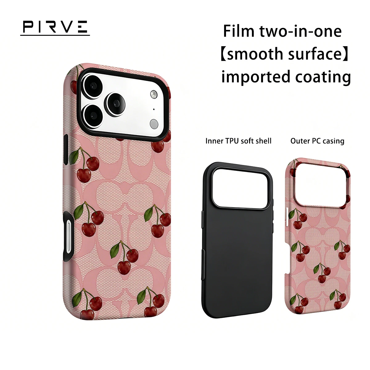 Korean Pink Mesh Cherry Hard PC Bumper Phone Case