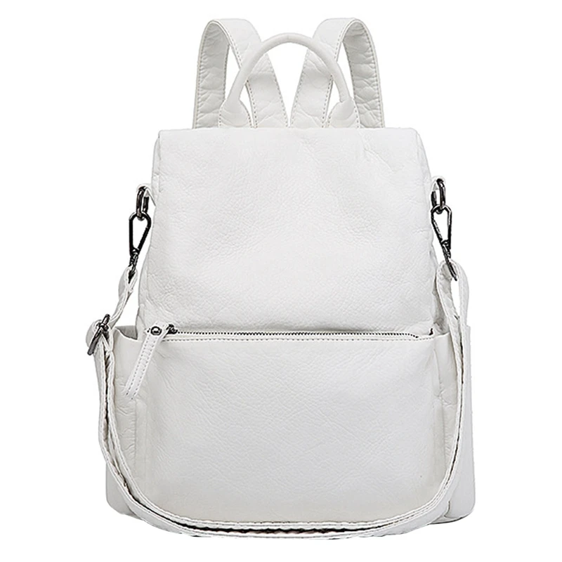 

Мягкий женский рюкзак с защитой от кражи, белый ранец из промытой кожи, школьная сумка для девушек