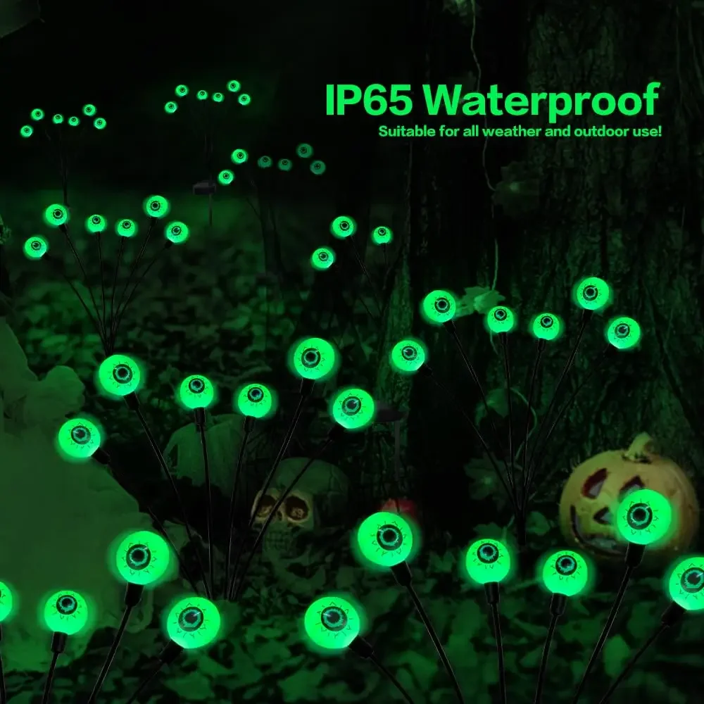 solar powered lights Halloween outdoor scary eyeball LED green blinking firefly waterproof solar path