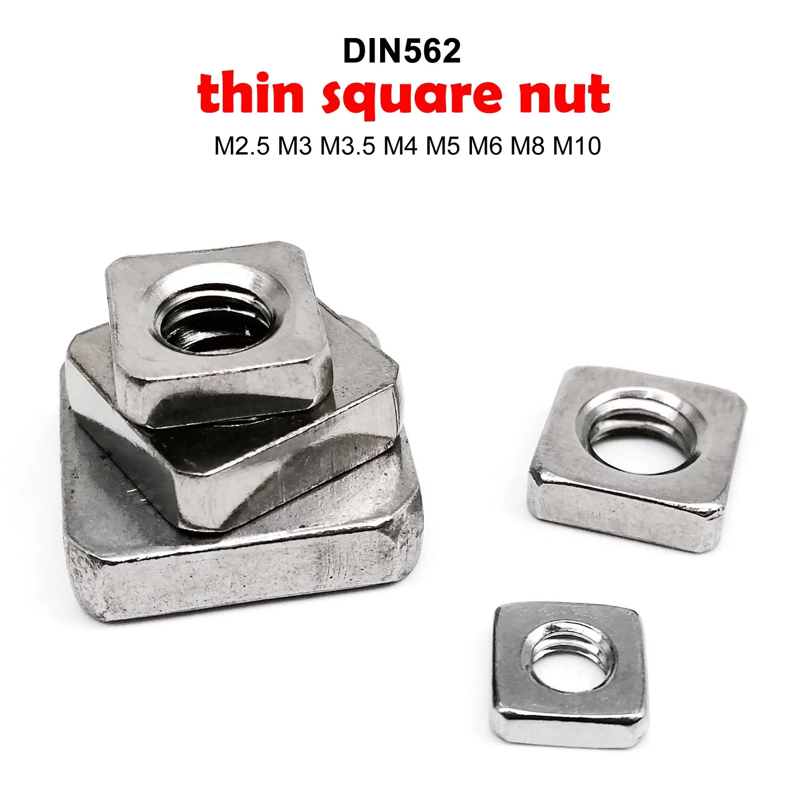 Thin Square Nut M2.5 M3 M4 M5 M6 M8 M10 DIN562 304 A2-70 Stainless Steel