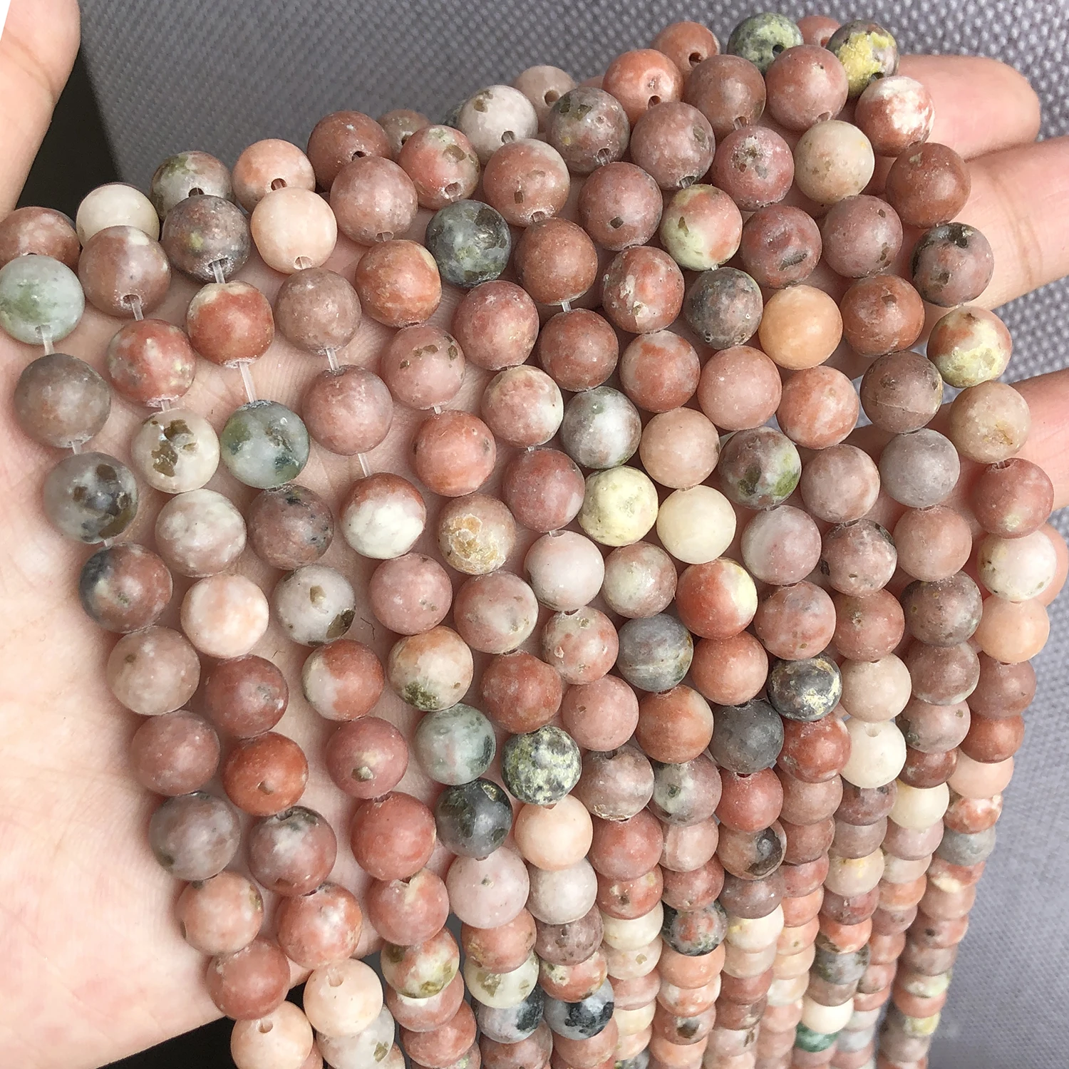 4–10 mm mattierte Naturstein-Pflaumenblüten-Jaspis-Perlen, matt, rund, Abstandsperlen für Schmuckherstellung, DIY-Armband-Zubehör, 38,1 cm – Detail 9