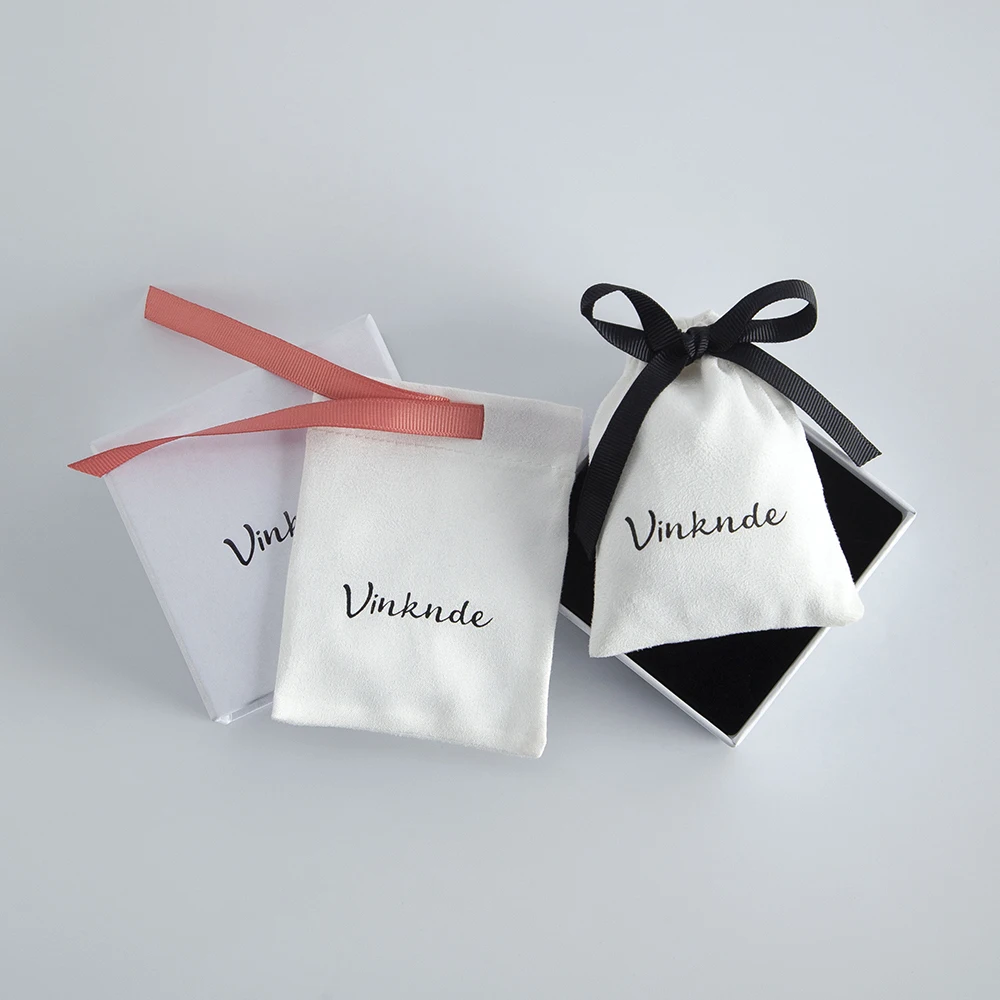 100pcs Bulk White Flannel Ribbon Gift Jewelry Bags 5x7cm Custom Logo Drawstring Velvet Cosmetics Jewelry Packaing Suede Pouches
