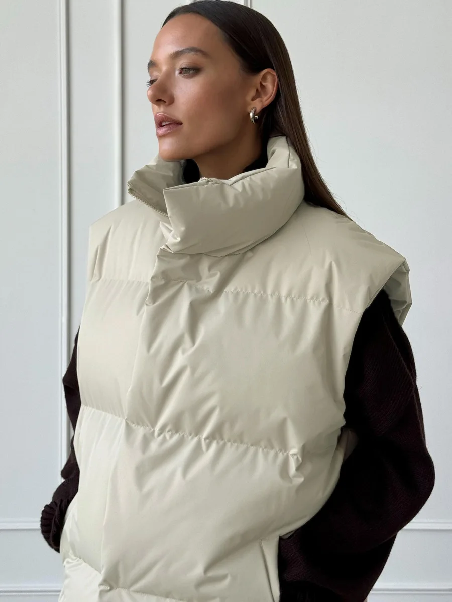 Casual Loose Sleeveless Jackets Parkas Female Winter New Streetwear Outwear For Women Lapel Tank Top Patchwork Coat