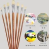 Professional Hog Bristle Filbert Oil Paint Brushes Set, 7pcs Long Wooden Handle Natural Chungking Hog for Oil Acrylic Painting 5