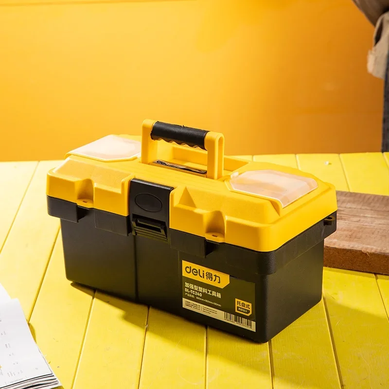 Deli Hardware Toolbox 12/14/17 Inch Plastic Thickened Storage Tools Case Multifunction Household Electric Drill Tool Storage Box