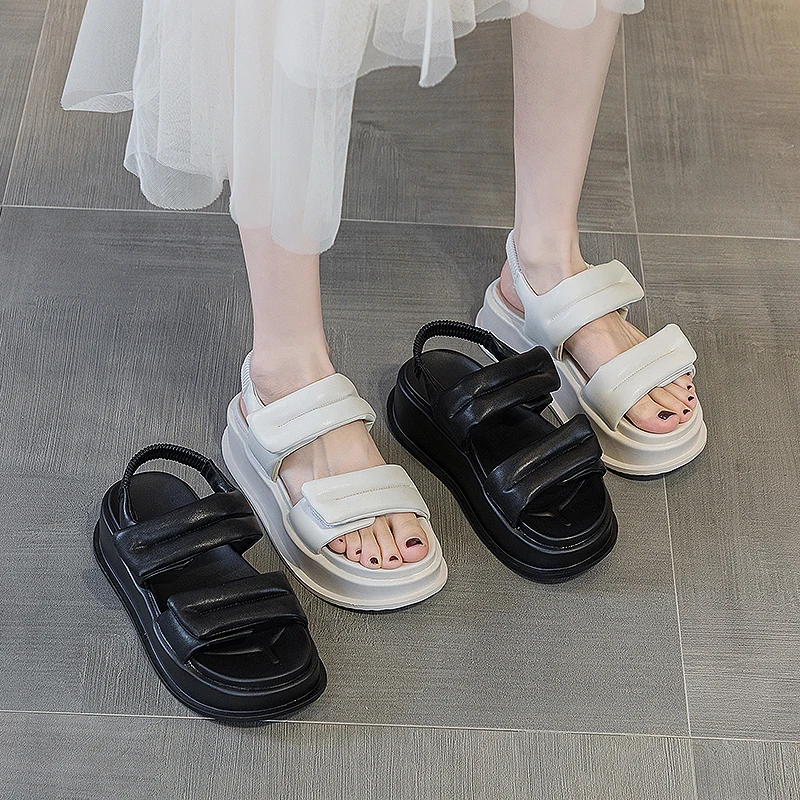 Casual Leather Elegant Woman Heeled Sandals Summer 2023 Trend Flat