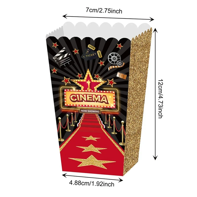 4/8Pcs Movie Night Party Popcorn Box Cinema Party Paper Popcorn Snack Buckets Trays Movie Themed Birthday Decoration Supplies