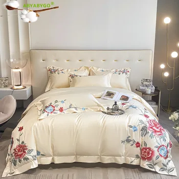 Egyptian Cotton Bedding Set Luxury Chinese Peony Flower Embroidery Wedding Duvet Cover Bed Sheet and Pillowcases Home Textiles 1