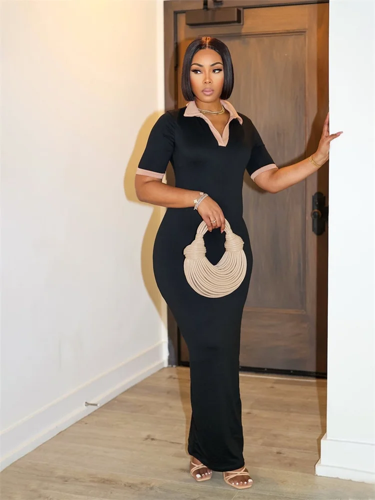 Wmstar Dresses for  Women Wholesale Shor Sleeve New Style Casual Long Length Elegant Sweet Patchwork Maxi Dress Drop Shopping