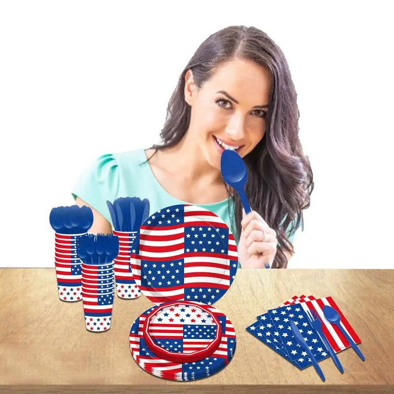 

Independence Day Party Supplies 4th Of July Patriotic Ball Party Decor Supplies National Day Tablecloths Plates Napkins Mugs