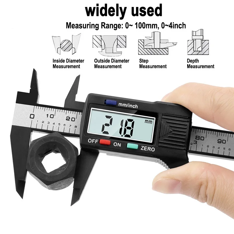 

0-100mm plastic digital caliper digital display vernier caliper electronic caliper with depth measurement