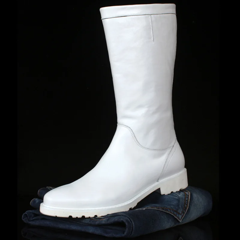 

Мужские ботинки из воловьей кожи с верхним слоем, модные ботинки, высокие белые ботинки на молнии, трендовые ботинки