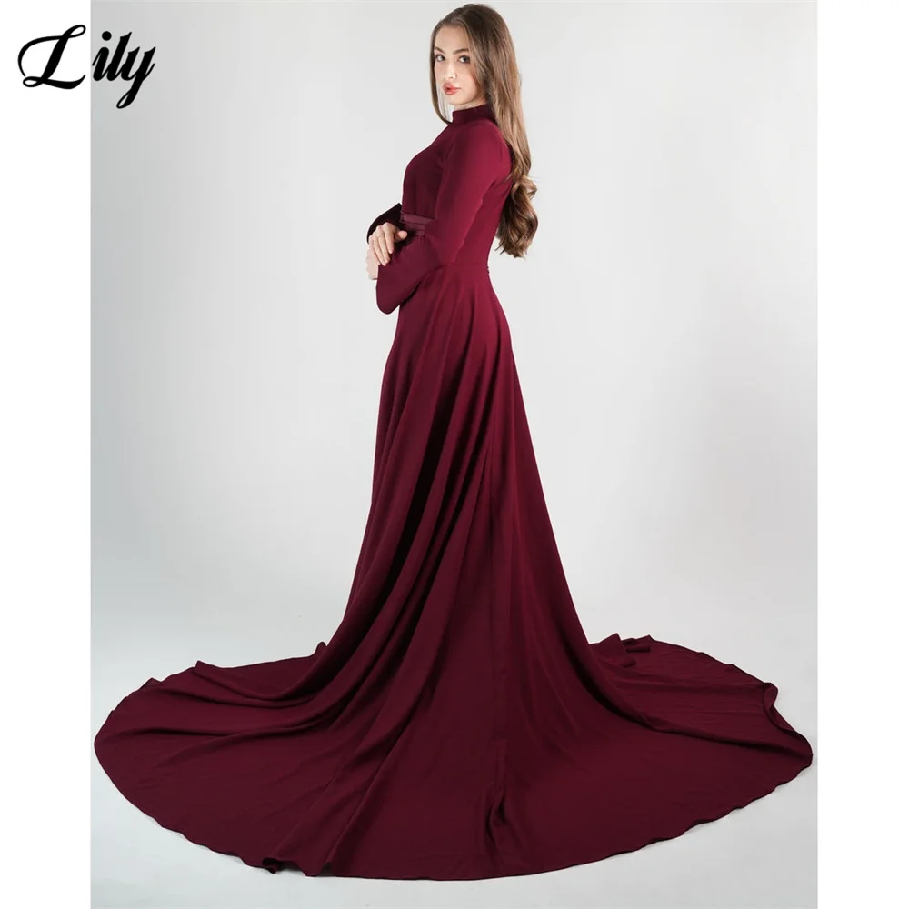 Lily Burgundy Elegant Prom Dress - Evening Glamour