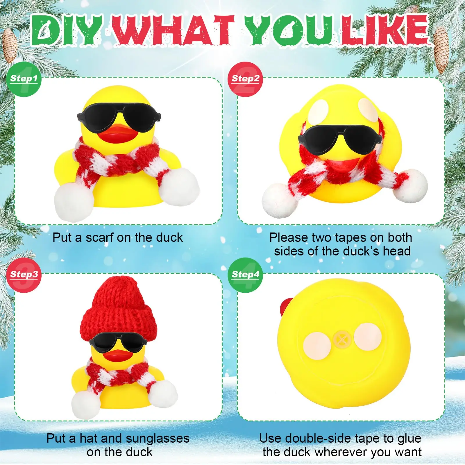 12/24/48 Set Christmas Rubber Ducks Showers Accessories Jeep Toys for Kids Christmas Party Favors 4