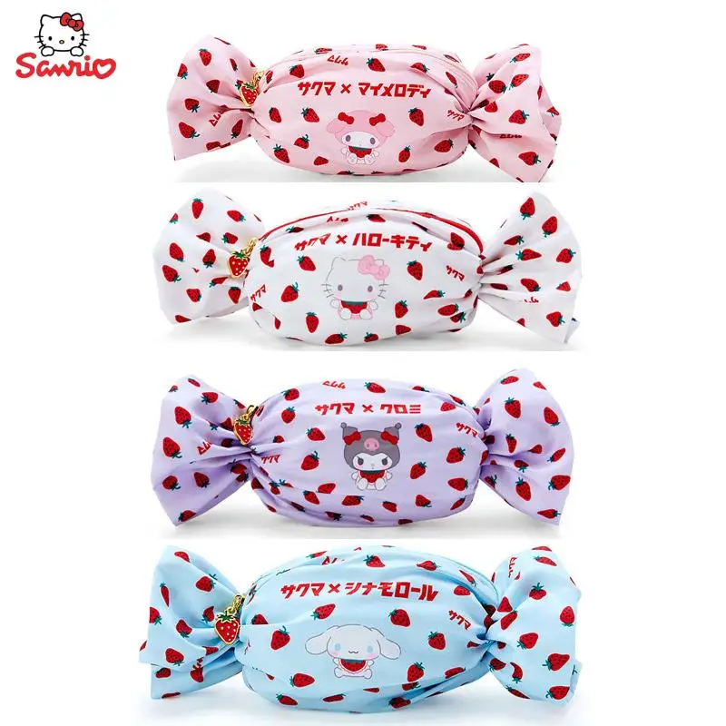 

Kawaii Sanrios Hello Kittys Cinnamoroll Kuromi My Melody Sweet Cute Strawberry Candy-Shaped Storage Bag Girls Makeup Bag Gifts