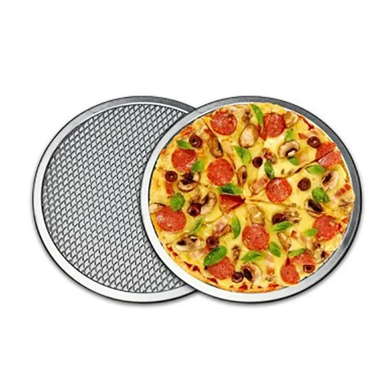 Non Stick Pizza Screen Pan 6-22inch Seamless Aluminum Metal Net Bakeware Kitchen Tools Round Pancake Pizza Pastry Baking Tray