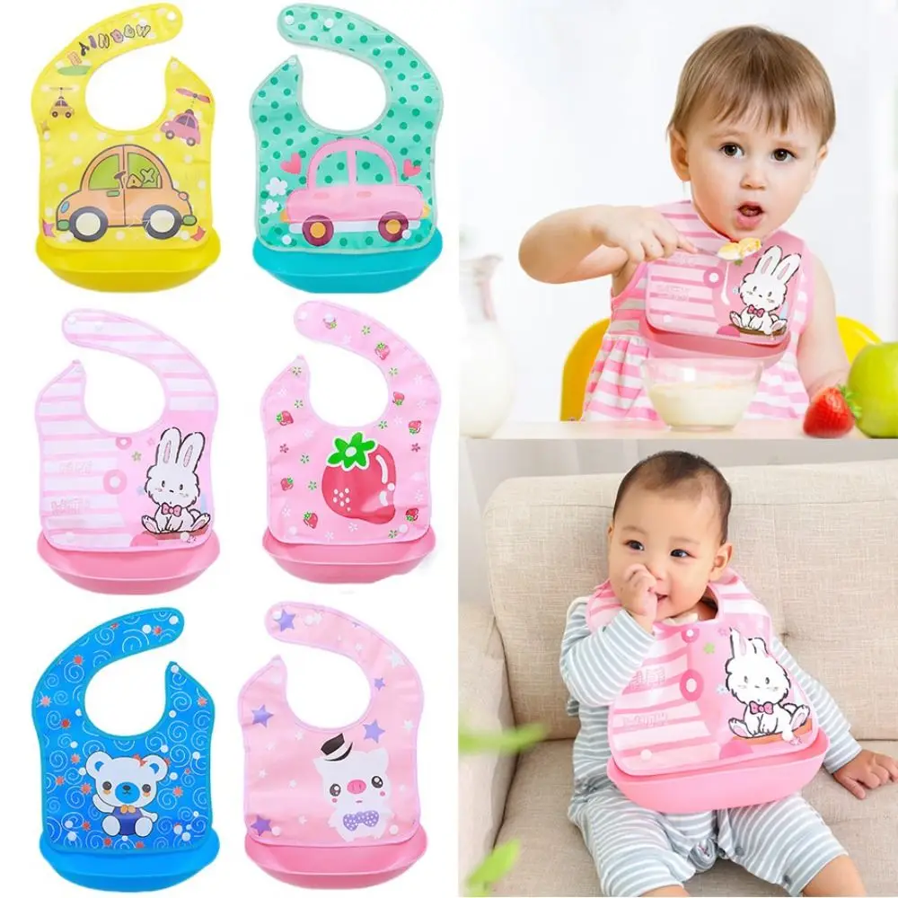 

Waterproof Baby Bibs New Cartoon Print Soft Silicone Feeding Bib Pocket Saliva Dripping Aprons Baby Saliva Towel Newborn