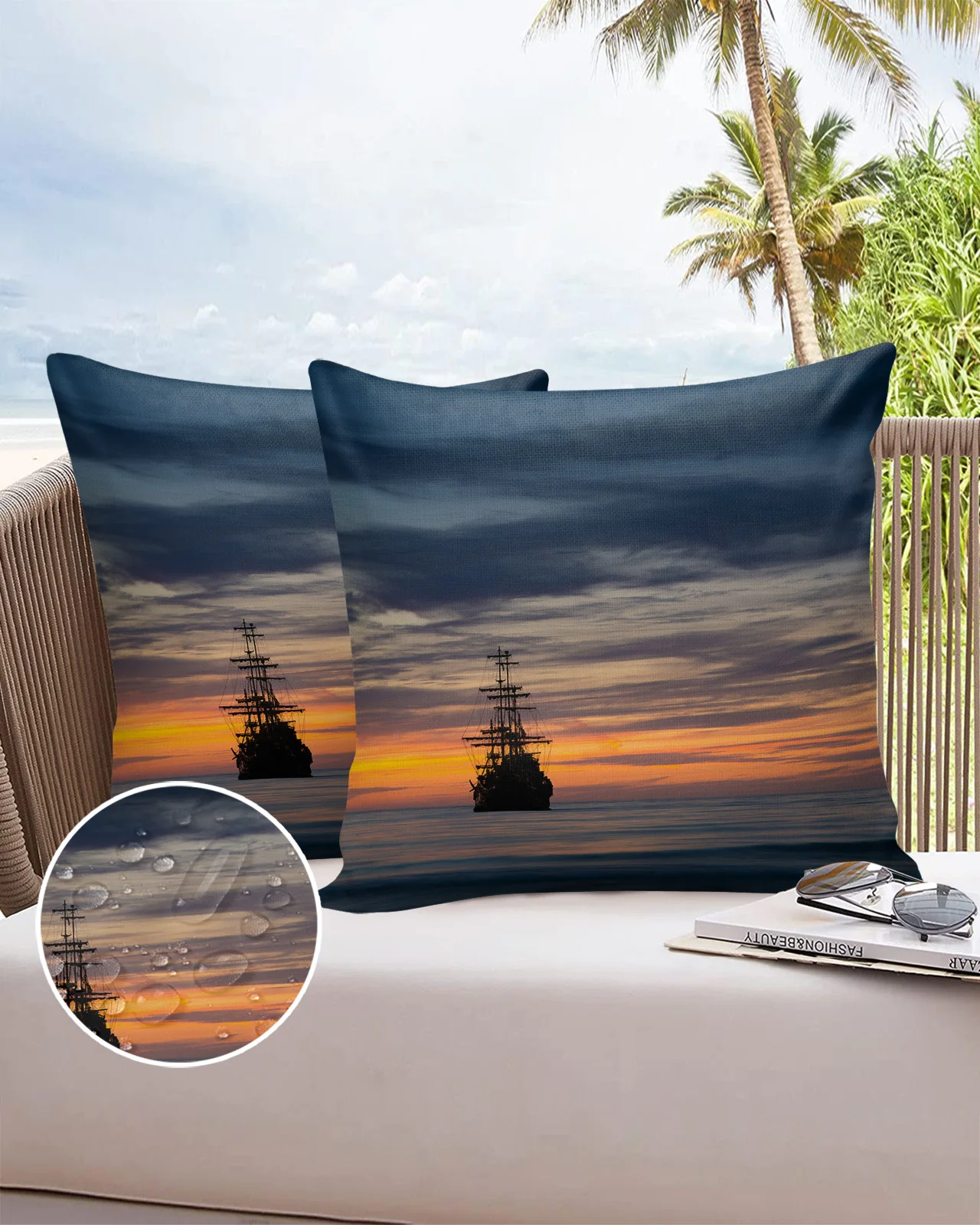 

Sunset Sea Black Ship Waterproof Pillowcase Decorative Sofa Bed Pillow Cover Home Decor Car Cushion Cover