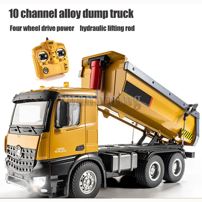 1:14 RC Dump Truck Engineering Alloy Vehicle 2.4G 10 Channel Remote Control Led Light Tipper Truck Tractor Toy For Kid Gift 4