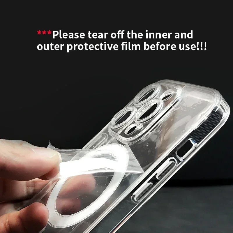 아이폰 에어 17 16 15 14 13 12 11 프로 맥스 플러스용 투명 마그네틱 하드 폰 케이스 (맥세이프 무선 충전 지원 오리지널 커버)