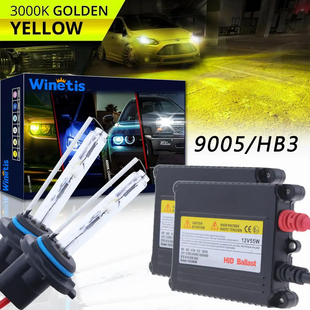 55W Winetis Hid Xenon Conversion Kit Headlight High Beam Bulbs 9005 3000K Amber | Автомобили и мотоциклы