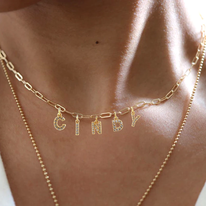 Custom Women Gold Necklace Letter Pendant Chain Pendant Letter Name